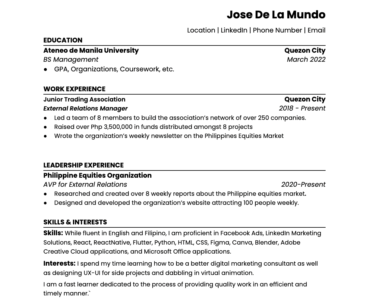 Fresh Graduate Resume Templates 12 Free Word Excel PDF Formats 